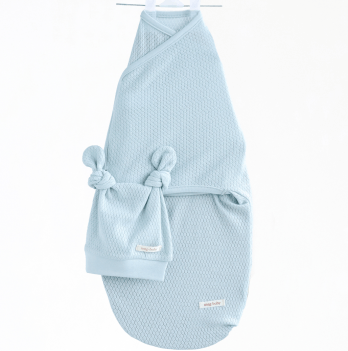 Евро пеленка кокон на липучках и шапка для новорожденных Magbaby Honey Светло-голубой 134375
