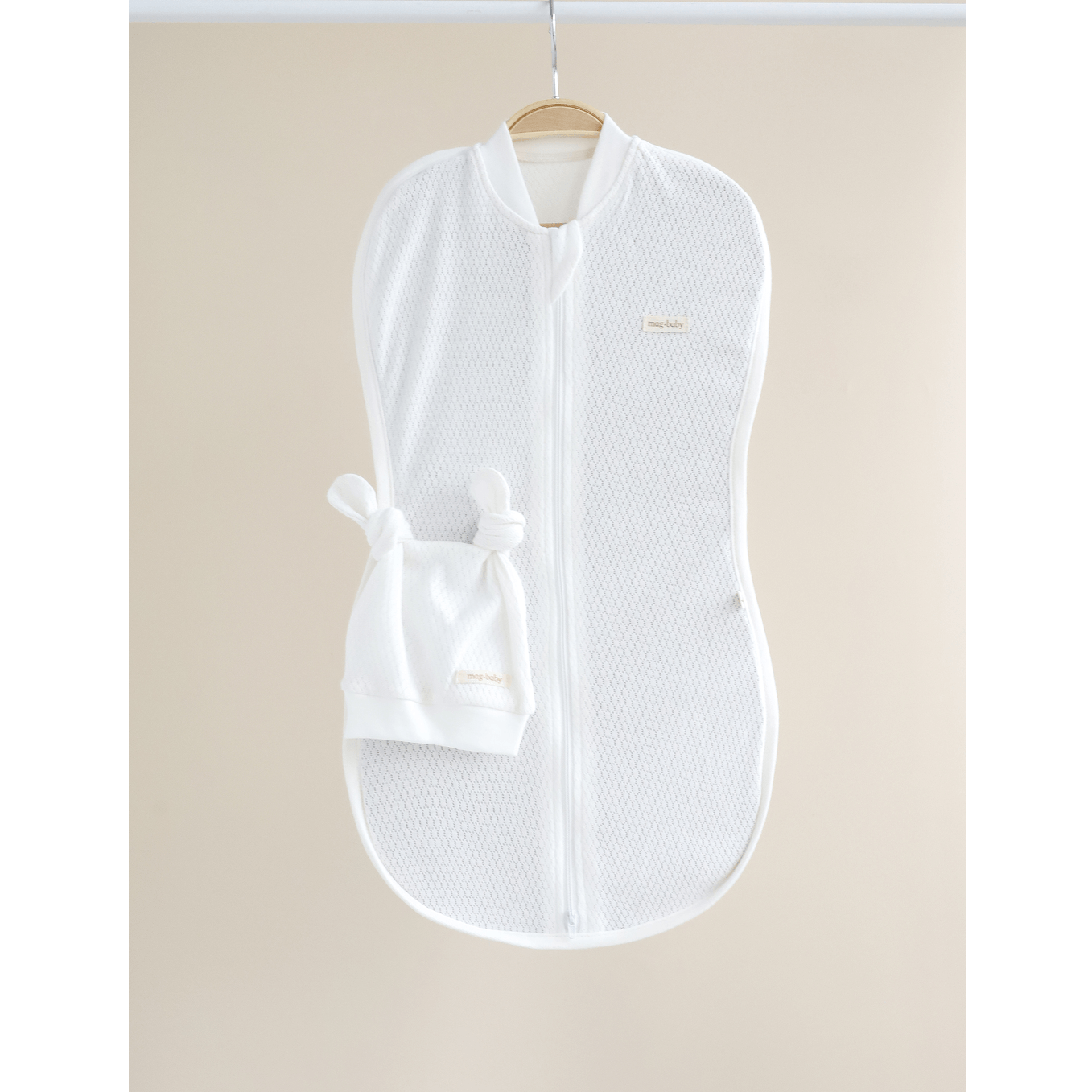 Евро пеленка кокон на молнии и шапка для новорожденных Magbaby Honey Молочный 134365