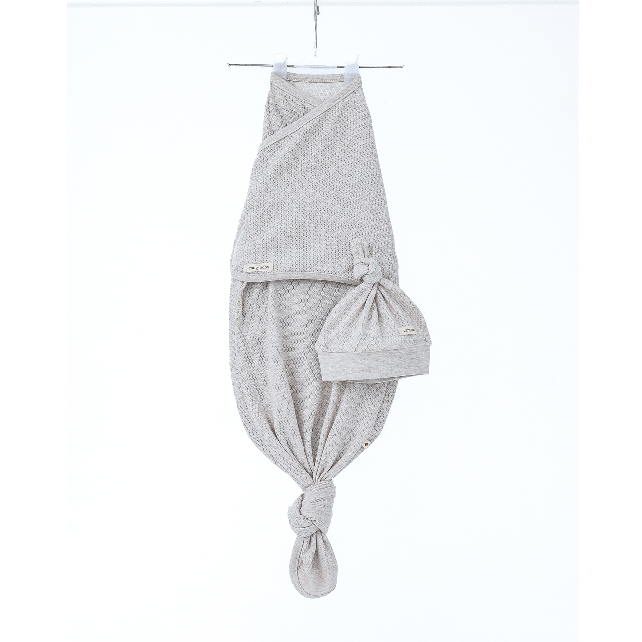 Евро пеленка кокон на липучках и шапка для новорожденных Magbaby Каспер Honey безразмерная Бежевый меланж 133568