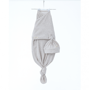 Евро пеленка кокон на липучках и шапка для новорожденных Magbaby Каспер Honey безразмерная Бежевый меланж 133568