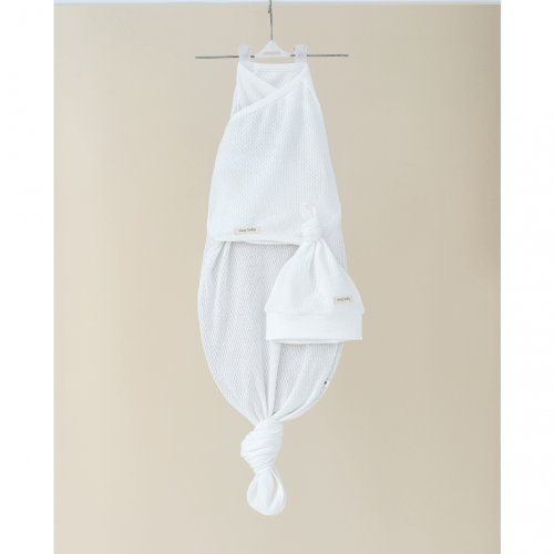 Евро пеленка кокон на липучках и шапка для новорожденных Magbaby Каспер Honey безразмерная Молочный 133567