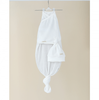 Евро пеленка кокон на липучках и шапка для новорожденных Magbaby Каспер Honey безразмерная Молочный 133567