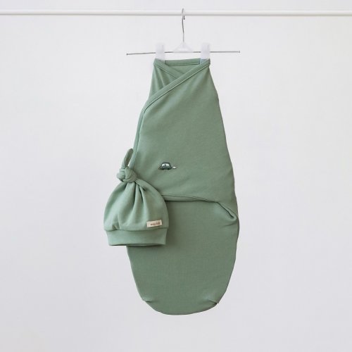 Евро пеленка кокон на липучках и шапка для новорожденных Magbaby Purl Машинка Зеленый 100335