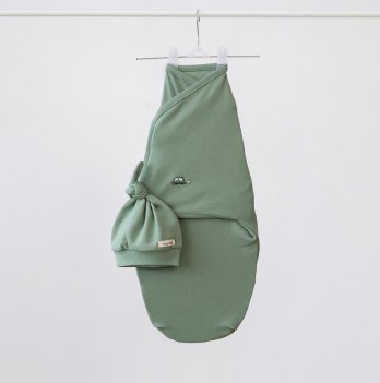Евро пеленка кокон на липучках и шапка для новорожденных Magbaby Purl Машинка Зеленый 100335