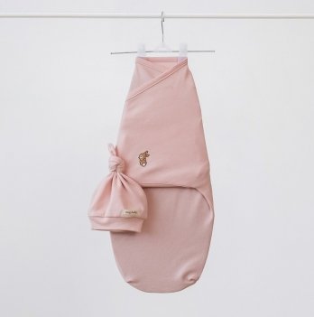 Евро пеленка кокон на липучках и шапка для новорожденных Magbaby Purl Зайчик Розовый 100339