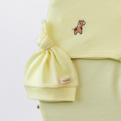 Евро пеленка кокон на липучках и шапка для новорожденных Magbaby Purl Жираф Желтый 100341