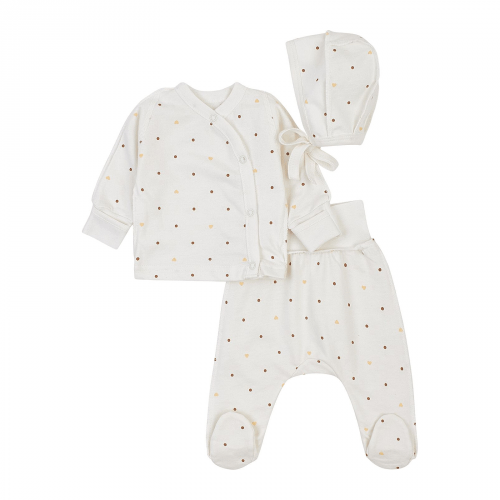 Набор одежды для новорожденных ЛяЛя Горох и сердце 0 - 3 мес Футер Молочный/Бежевый К1ФТ003_6-02