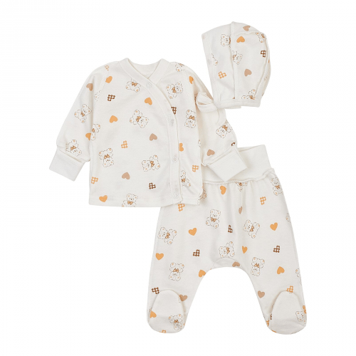 Набор одежды для новорожденных ЛяЛя Мишки с сердечками 0 - 3 мес Футер Молочный/Оранжевый К1ФТ003_6-193