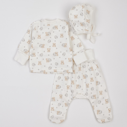 Набор одежды для новорожденных ЛяЛя Зайки с мишками 0 - 3 мес Футер Молочный/Серый/Бежевый К1ФТ003_6-195