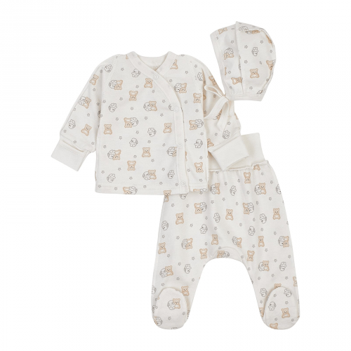 Набор одежды для новорожденных ЛяЛя Зайки с мишками 0 - 3 мес Футер Молочный/Серый/Бежевый К1ФТ003_6-195