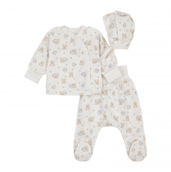 Набор одежды для новорожденных ЛяЛя Зайки с мишками 0 - 3 мес Футер Молочный/Серый/Бежевый К1ФТ003_6-195
