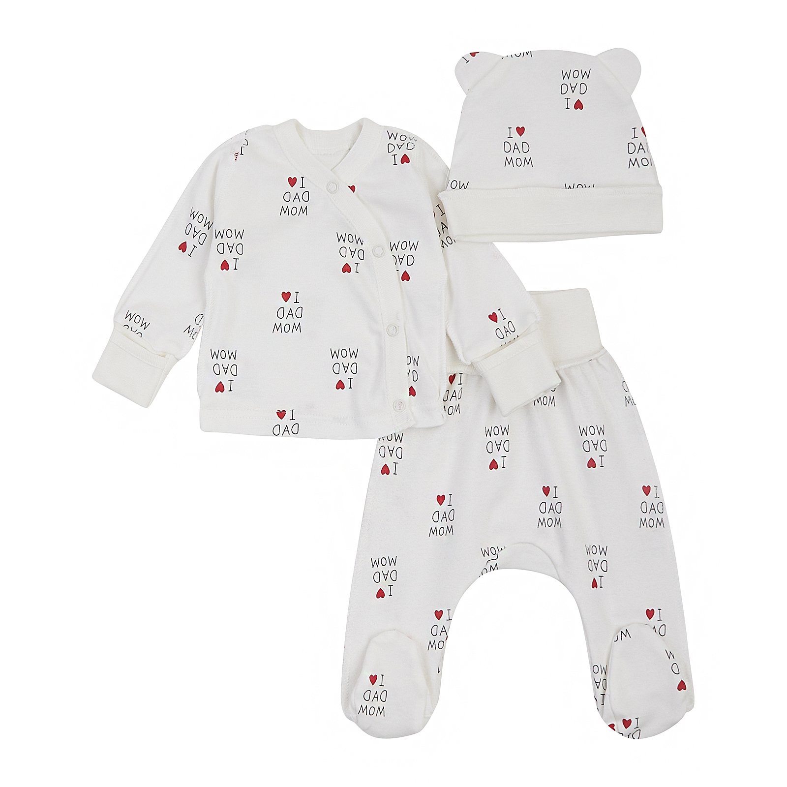Набор одежды для детей ЛяЛя I love dad mom 0 - 3 мес Интерлок Молочный/Красный/Черный К1ІН006_2-242