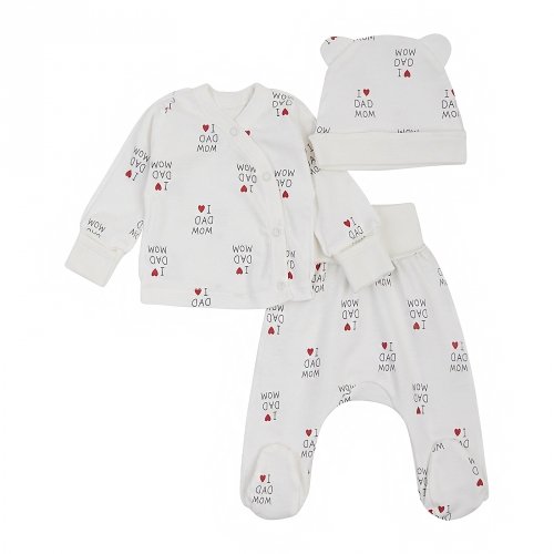 Набор одежды для детей ЛяЛя I love dad mom 0 - 3 мес Интерлок Молочный/Красный/Черный К1ІН006_2-242