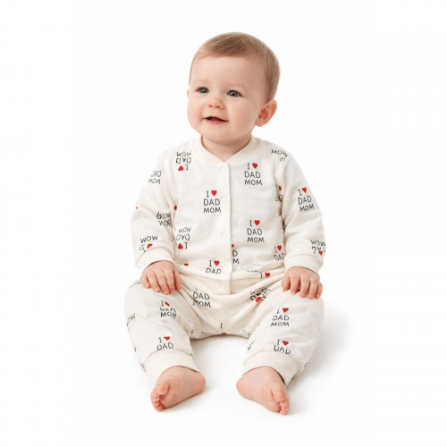 Набор одежды для детей ЛяЛя I love dad mom 3 - 18 мес Интерлок Молочный/Красный/Черный К2ІН015_2-242