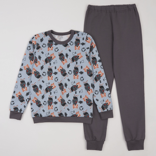 Пижама детская ЛяЛя 8 - 17 лет Футер Голубой/Темно-серый К3ФТ143_6-1911