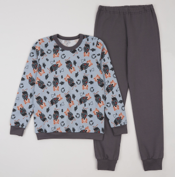 Пижама детская ЛяЛя 8 - 17 лет Футер Голубой/Темно-серый К3ФТ143_6-1911