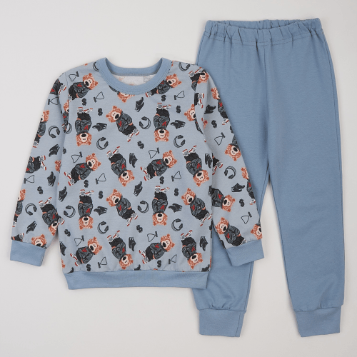 Пижама детская ЛяЛя 5 - 8 лет Футер Голубой/Серый К3ФТ143_6-191