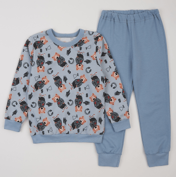 Пижама детская ЛяЛя 5 - 8 лет Футер Голубой/Серый К3ФТ143_6-191