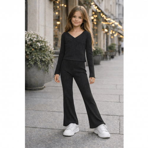 Костюм топ и штаны на девочку ЛяЛя 8 - 17 лет Стрейч-кулир/Рубчик/Мустанг Черный К3РК161_2-489