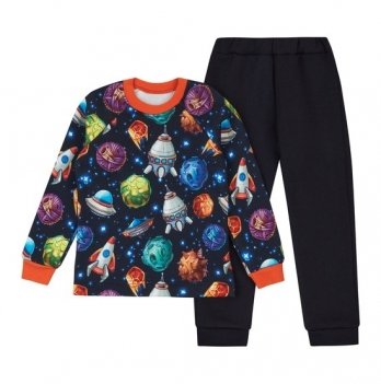 Детский костюм для мальчика свитшот и штаны ЛяЛя 1,5 - 6 лет Футер Синий/Оранжевый К3ТФ138_6-47