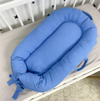 Кокон для новорожденных Oh My Kids Soft OMK Deep Blue Пике Голубой Поролон 2 см КК-256-OMK