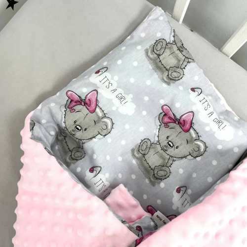 Плед для новорожденных Oh My Kids Мишки с бантиками Бязь/Плюш Розовый 100х80 см BBU-082