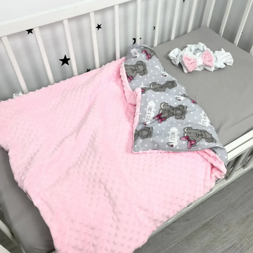 Плед для новорожденных Oh My Kids Мишки с бантиками Бязь/Плюш Розовый 100х80 см BBU-082