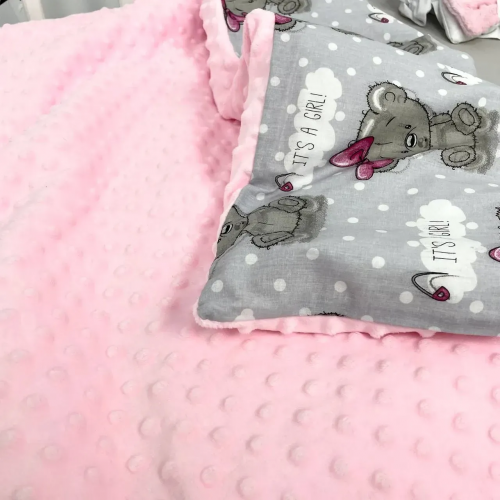 Плед для новорожденных Oh My Kids Мишки с бантиками Бязь/Плюш Розовый 100х80 см BBU-082