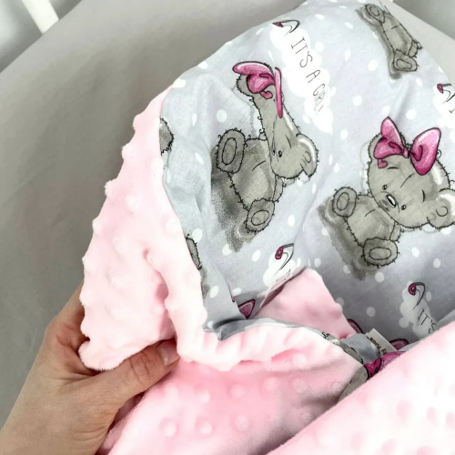 Плед для новорожденных Oh My Kids Мишки с бантиками Бязь/Плюш Розовый 100х80 см BBU-082