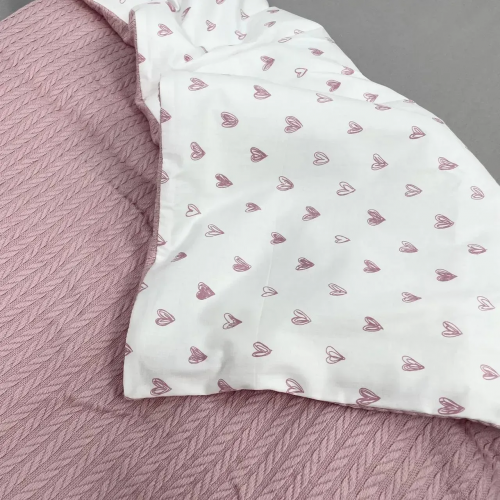 Конверт на выписку Oh My Kids Сердечки Пике/Сатин Пудровый 100х80 см КУ-241-СП-Б