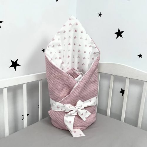 Конверт на выписку Oh My Kids Сердечки Пике/Сатин Пудровый 100х80 см КУ-241-СП-Б