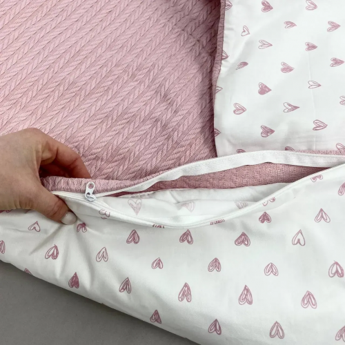 Конверт на выписку Oh My Kids Сердечки Пике/Сатин Пудровый 100х80 см КУ-241-СП-Б