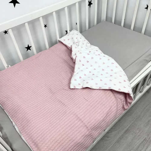 Конверт на выписку Oh My Kids Сердечки Пике/Сатин Пудровый 100х80 см КУ-241-СП-Б