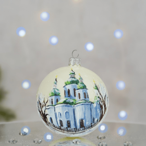 Новогодний шар на елку Santa Shop Кирилівська церква Молочный 10 см 4820001180374