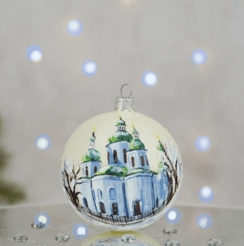 Новогодний шар на елку Santa Shop Кирилівська церква Молочный 10 см 4820001180374