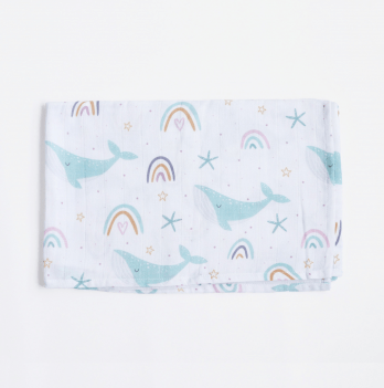 Муслиновая пеленка для детей ELA Textile&Toys Киты Белый/Голубой 100х80 см DM001W
