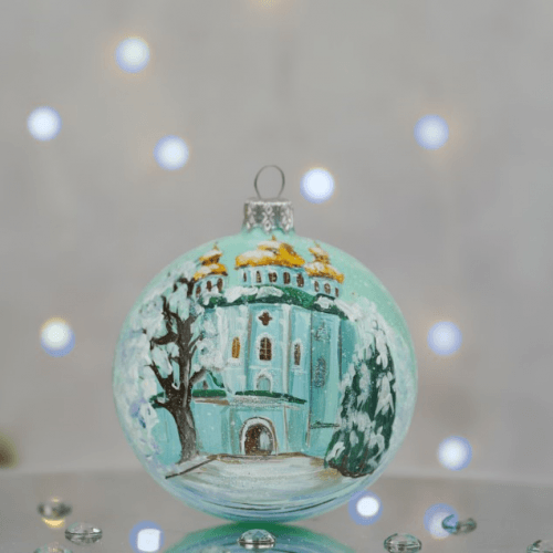 Новогодний шар на елку Santa Shop Києво-печерська лавра Ментоловый 10 см 4820001180367