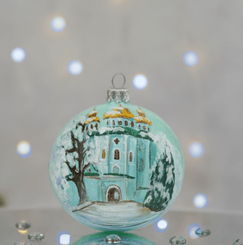 Новогодний шар на елку Santa Shop Києво-печерська лавра Ментоловый 10 см 4820001180367