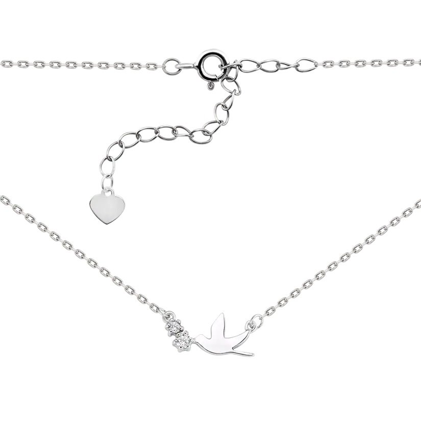 Серебряное колье женское UD Kashtan Птичка с белыми фианитами ВС-335P