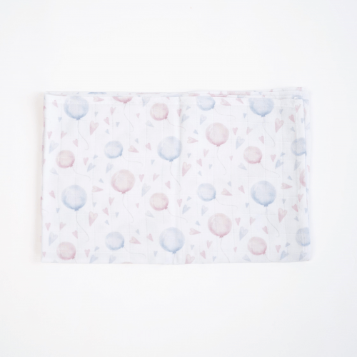 Муслиновая пеленка для детей ELA Textile&Toys Шарики Муслин Белый/Голубой/Розовый 100х80 см MD002BL