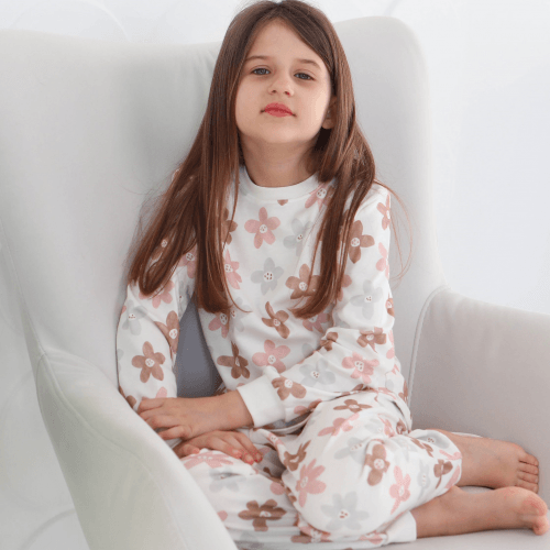 Пижама детская ELA Textile&Toys Цветочки 2 - 8 лет Интерлок Белый/Розовый/Коричневый PJ006DF