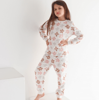 Пижама детская ELA Textile&Toys Цветочки 2 - 8 лет Интерлок Белый/Розовый/Коричневый PJ006DF