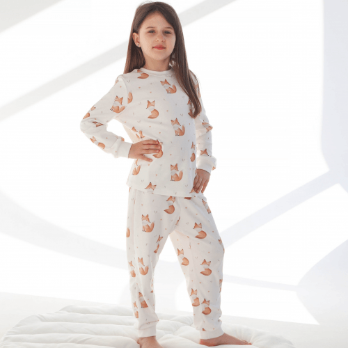 Пижама детская ELA Textile&Toys Лисички 2 - 8 лет Интерлок Белый/Бежевый PJ006FX