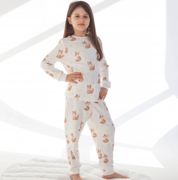 Пижама детская ELA Textile&Toys Лисички 2 - 8 лет Интерлок Белый/Бежевый PJ006FX