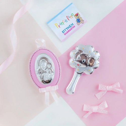 Подарочный набор икона Дева Мария и погремушка Слоник Prince Silvero Розовый MB/S085-1R