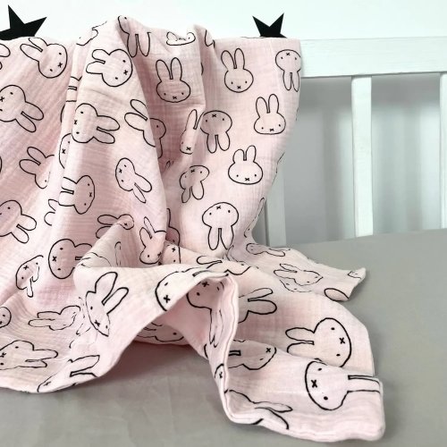 Муслиновый плед для новорожденных Oh My Kids Зайки Муслин Розовый 90х70 см MPL-034