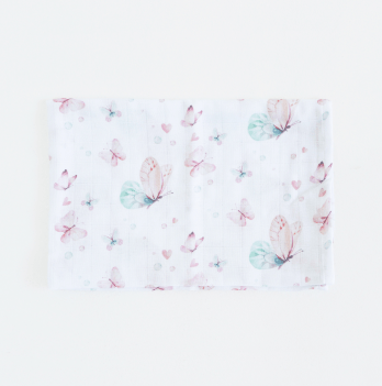 Муслиновая пеленка для детей ELA Textile&Toys Бабочки Белый/Розовый/Зеленый 100х80 см DM001B