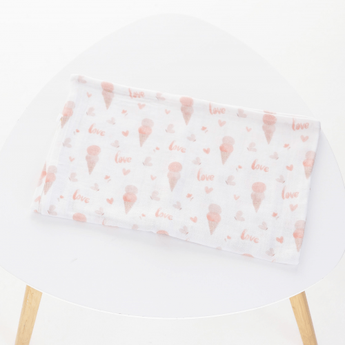Муслиновая пеленка для детей ELA Textile&Toys Мороженное Муслин Белый/Розовый/Бежевый 100х80 см MD002IC