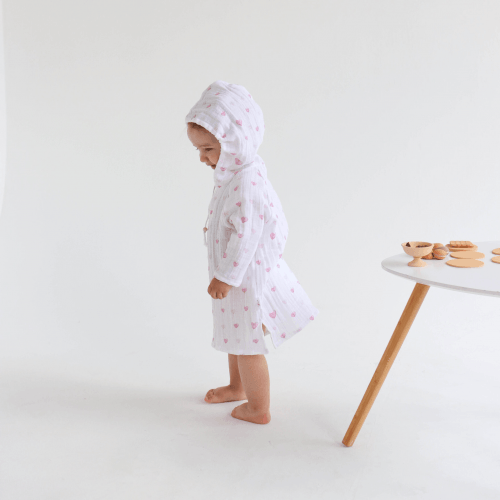Муслиновая туника детская ELA Textile&Toys Сердечки 1 - 7 лет Муслин Белый/Розовый MT001HT
