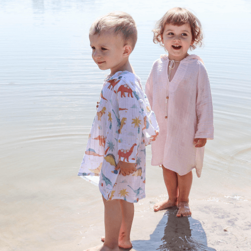 Муслиновая туника детская ELA Textile&Toys Динозаврики 2 - 7 лет Муслин Белый/Желтый MT001DN